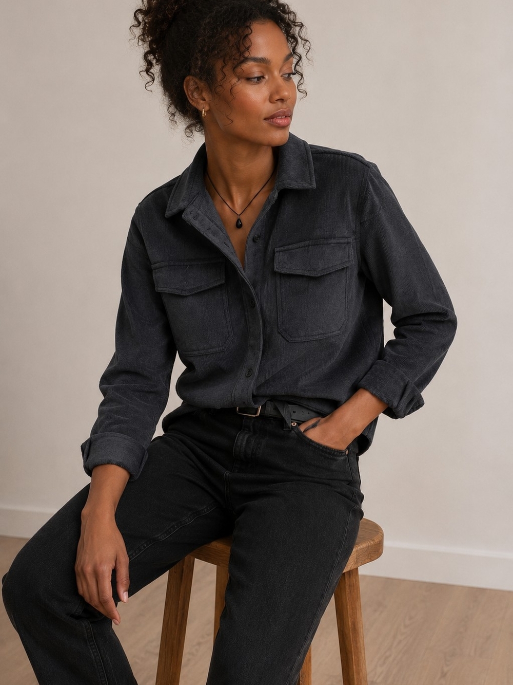 Button-Front Utility Shirt | Soft | Size Small | Cropped
